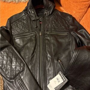 Wilsons Leather Black Quilted Leather Bomber Jacket